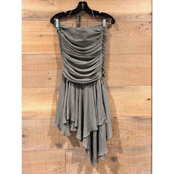 HOUSE OF CB VALERIA Add To Wishlist SMOKE GATHERED ASYMMETRIC DRESS SIZE S - Picture 4 of 9